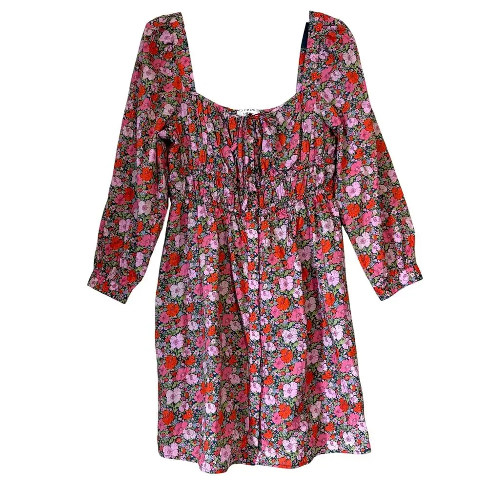 J.CREW Cinched Waist Cotton Floral Babydoll Mini Dress in Liberty Meadow Size 12